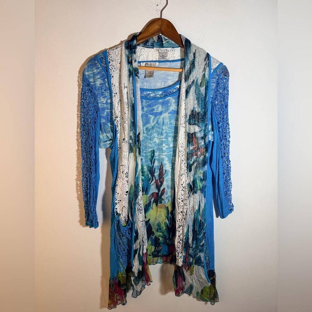 Elysee 26 Blue Tie-Dye/White Lace Set